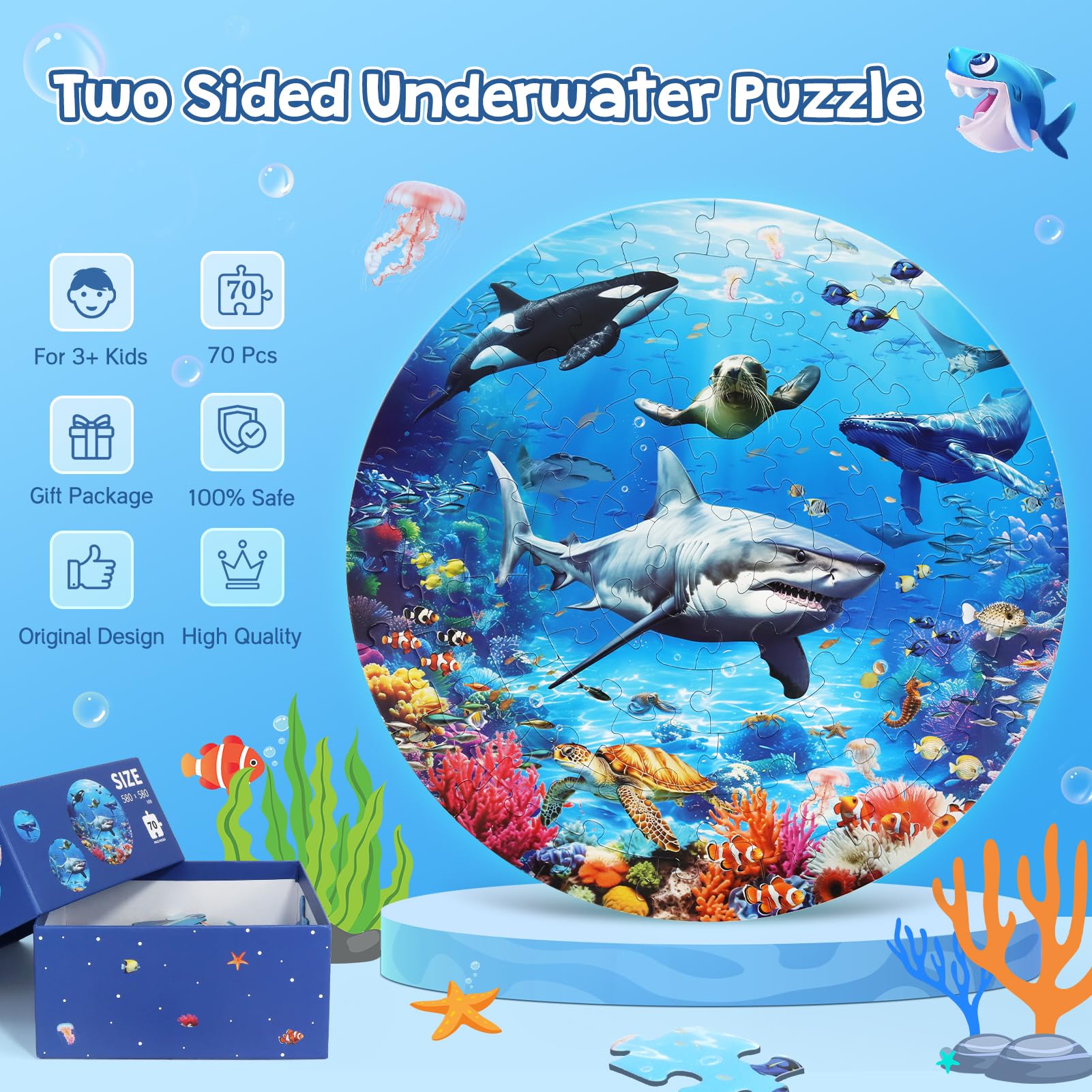 DIGOBAY front-view ocean life puzzle shows colorful fish, inspiring imaginative play.