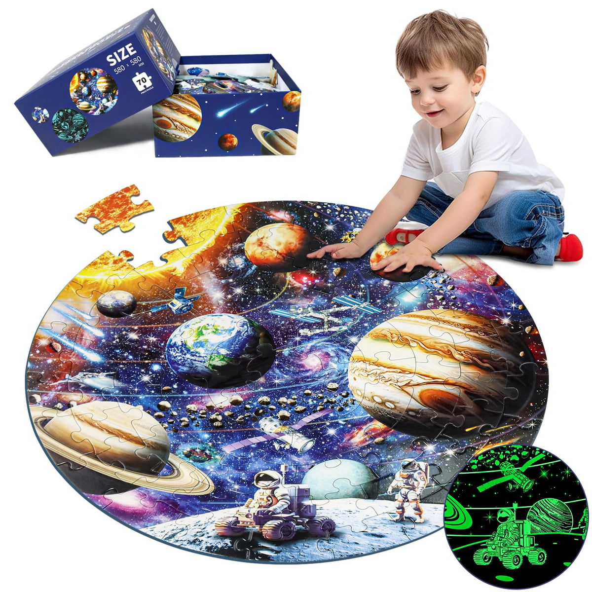 DIGOBAY glow in the dark solar system puzzle glowing planets after light exposure