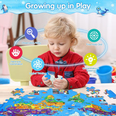 DIGOBAY Glow Map Puzzle landforms and animals enhance geography memory.