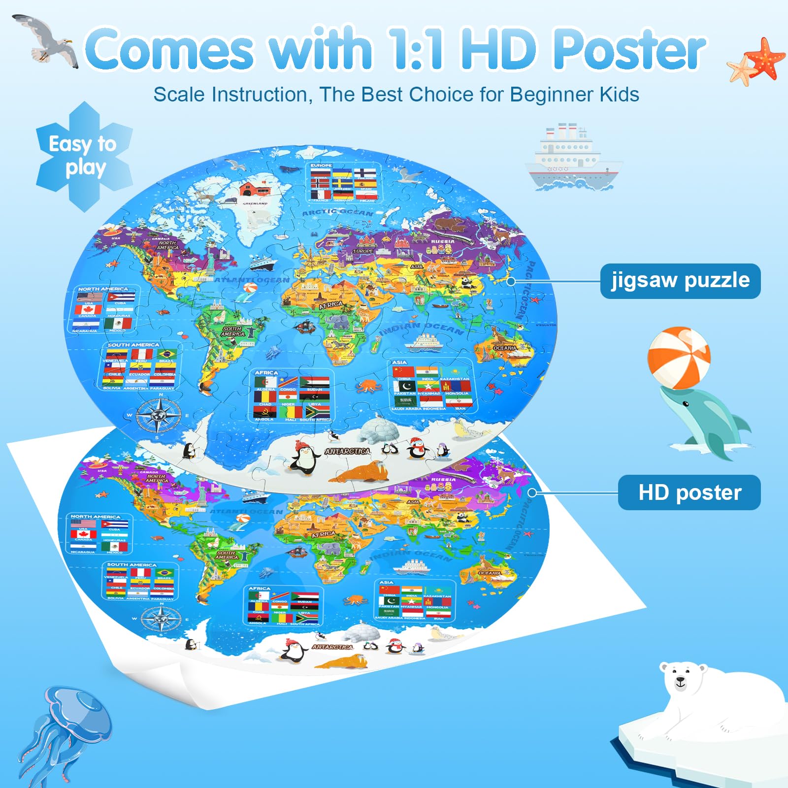 DIGOBAY Glow Map Puzzle large 22.8-inch layout promotes group play.