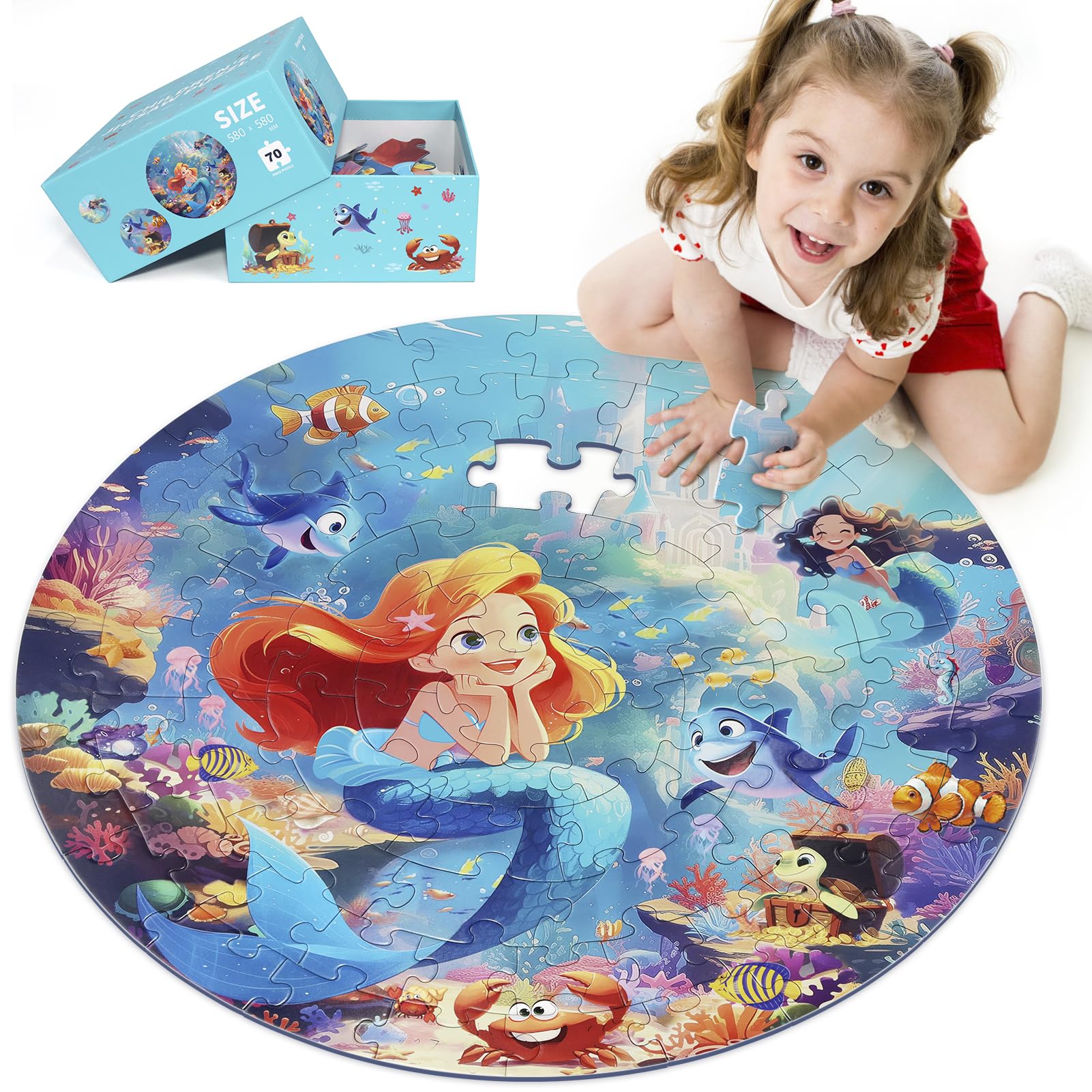 DIGOBAY mermaid puzzle box and poster, inviting 22.8-inch play area for easy assembly.
