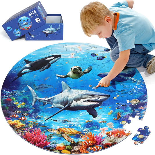 DIGOBAY round ocean puzzle with a vibrant underwater scene for kids, ideal family puzzle time.