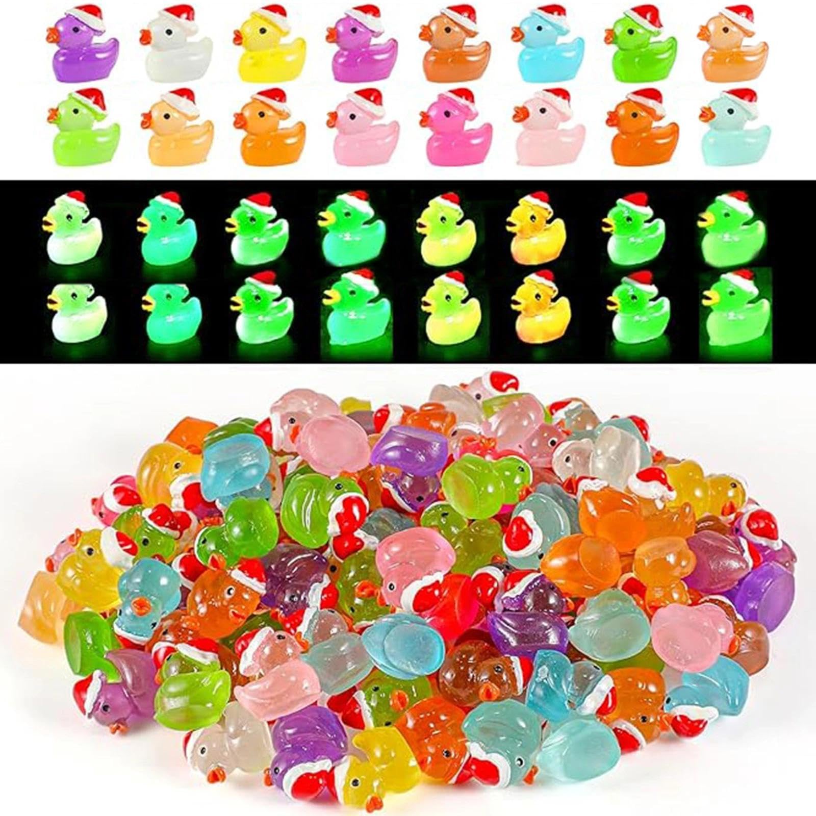Diinokiy 160pcs Christmas resin ducks glow in the dark for fairy garden displays.