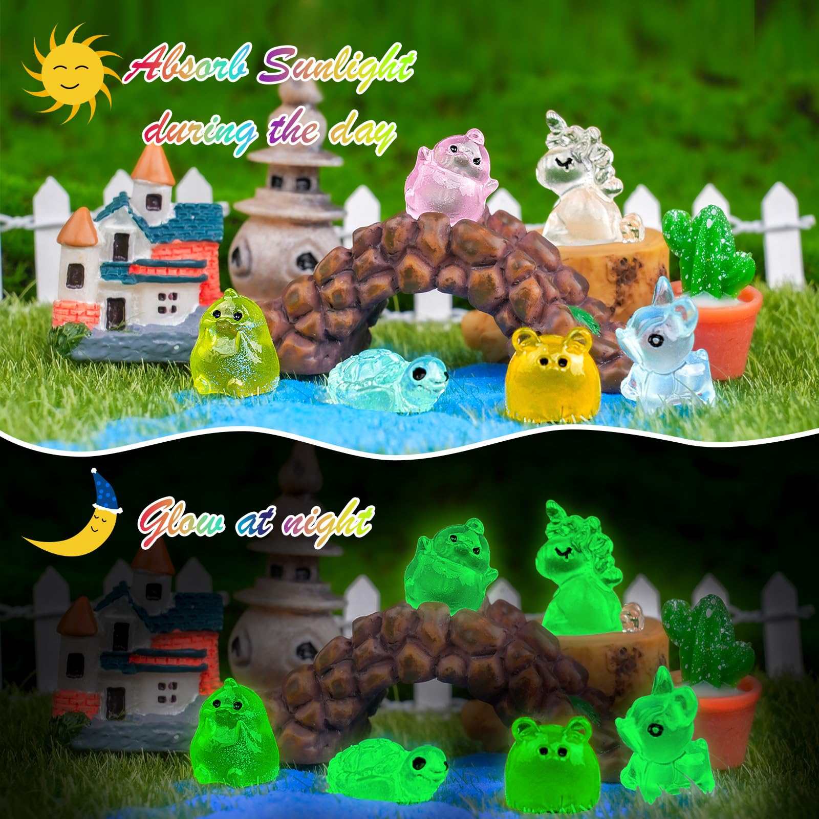 Diinokiy luminous mini resin cow figure brings whimsy to small gardens and displays.