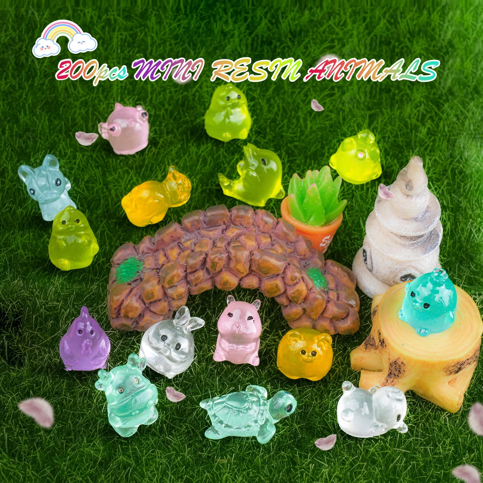 Diinokiy luminous mini resin rabbit figure enhances night-time scenes in dollhouses.