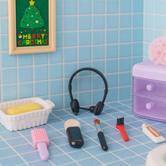 Diinokiy vanity mirror enhances dollhouse dressing area.