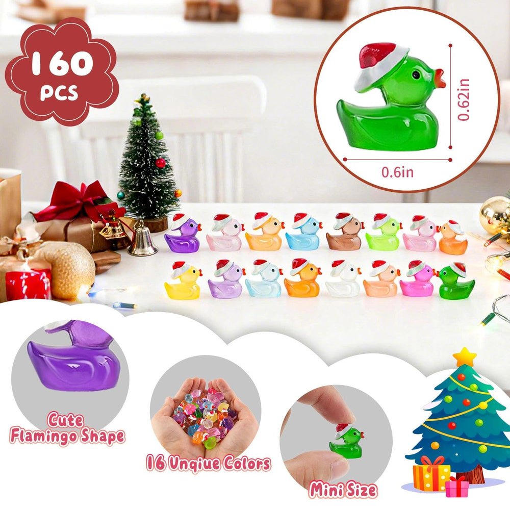 Diinokiy resin ducks with Santa hats add festive dollhouse charm.