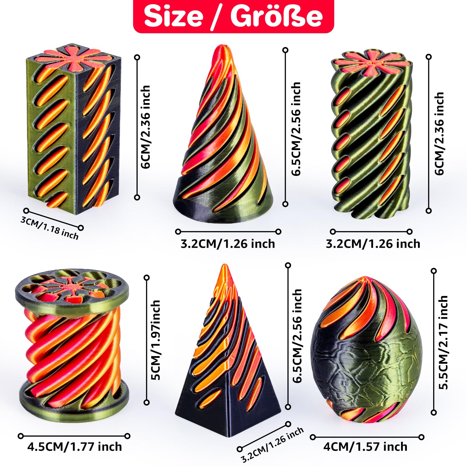 Dikale spiral cone toy set side view, durable 3D print for focus.