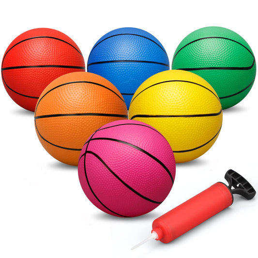 Dilabnba 6-inch colorful rubber basketball with vivid panels for indoor outdoor fun.