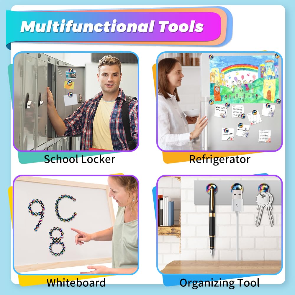 Dilabnba rainbow magnets on refrigerator demonstrate versatile magnetic surface use