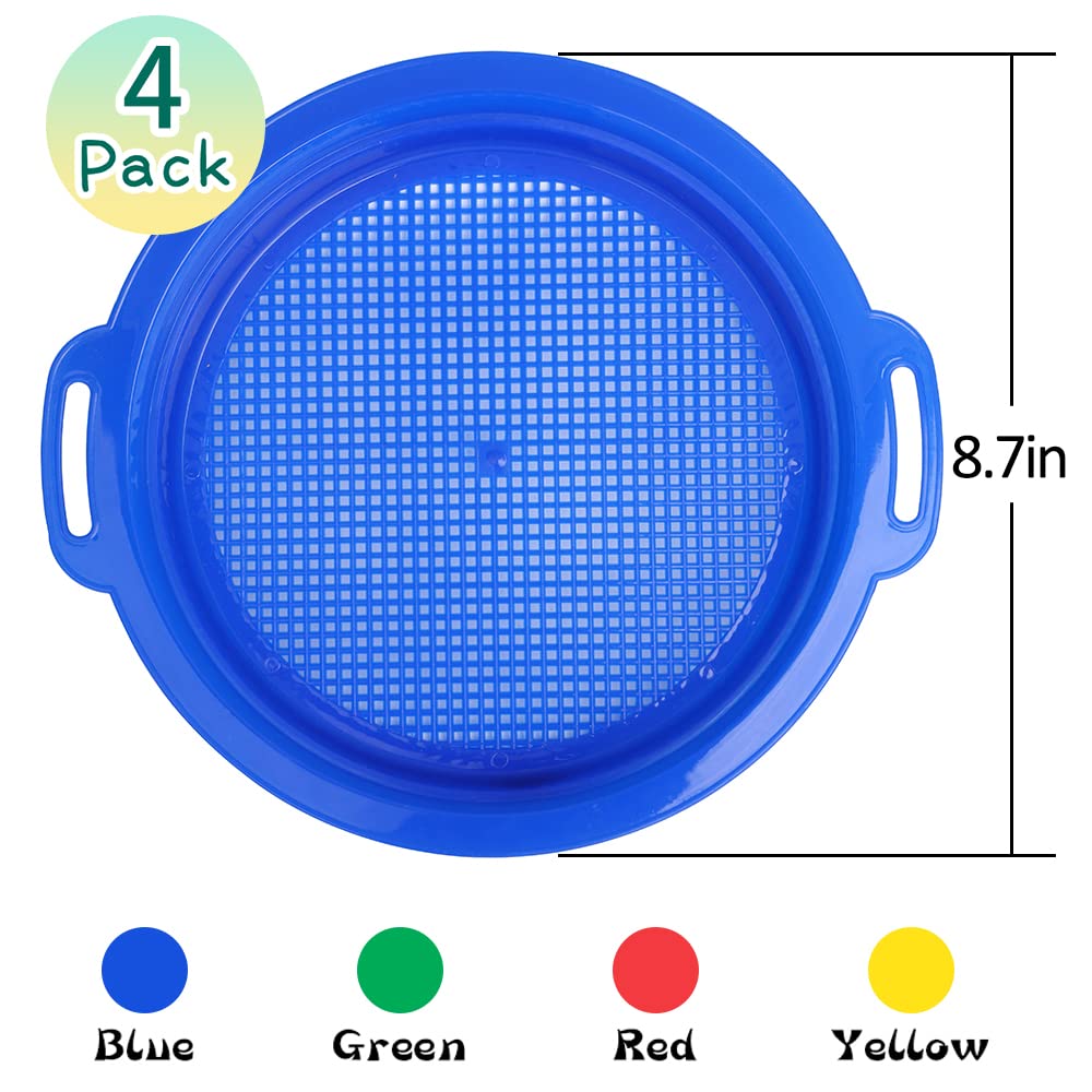 Dilabnba blue sand sifter with mesh bag supports easy beach play.