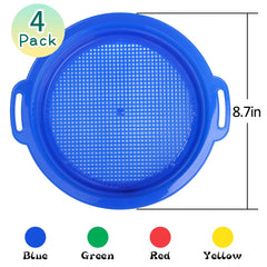 Dilabnba blue sand sifter with mesh bag supports easy beach play.