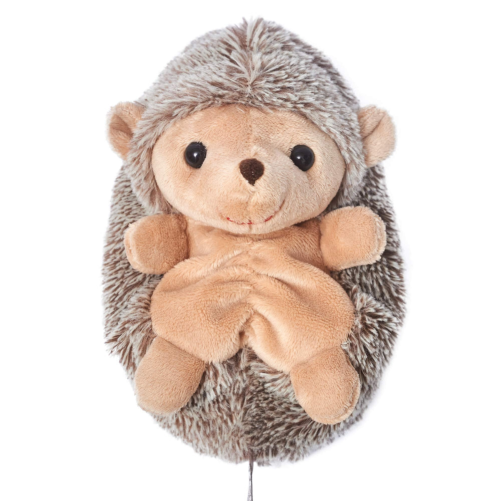 DILLY DUDU Hedgehog plush seated with weighted bottom for stable posing.