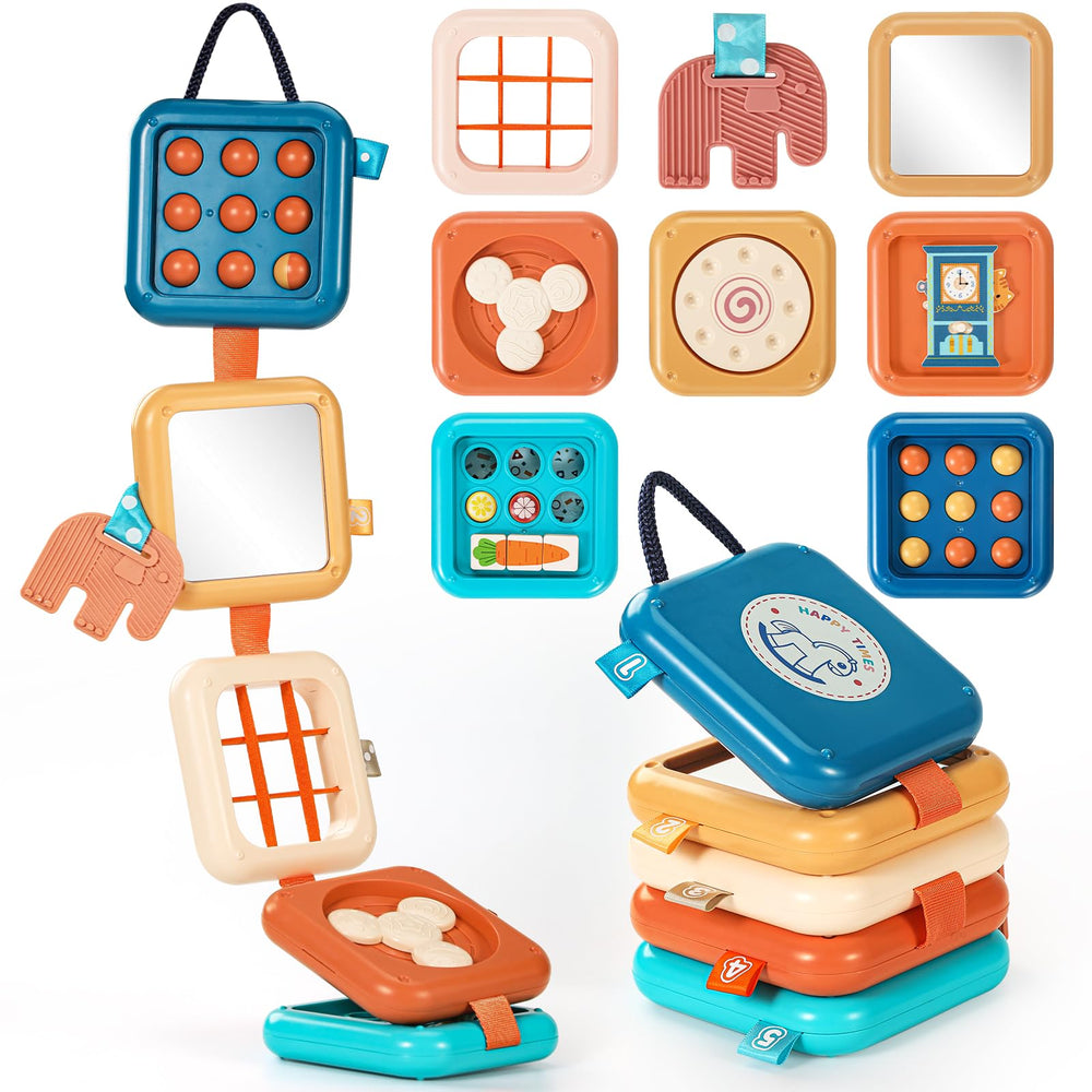 Dilovely Busy Board with interactive activities boosts fine motor play on the go.
