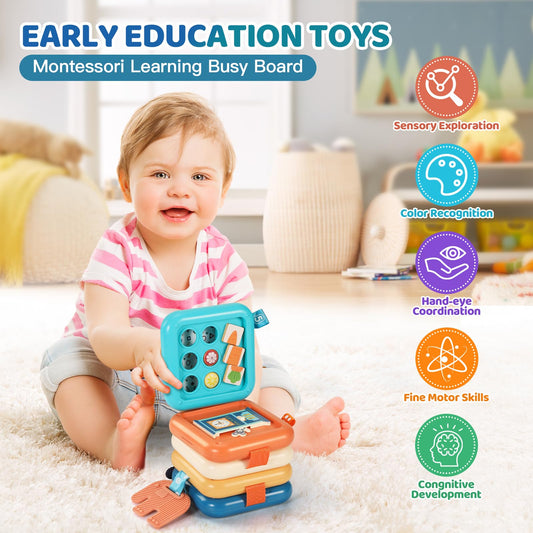 Dilovely Busy Board peek-a-boo clock engages toddlers during car and plane trips.