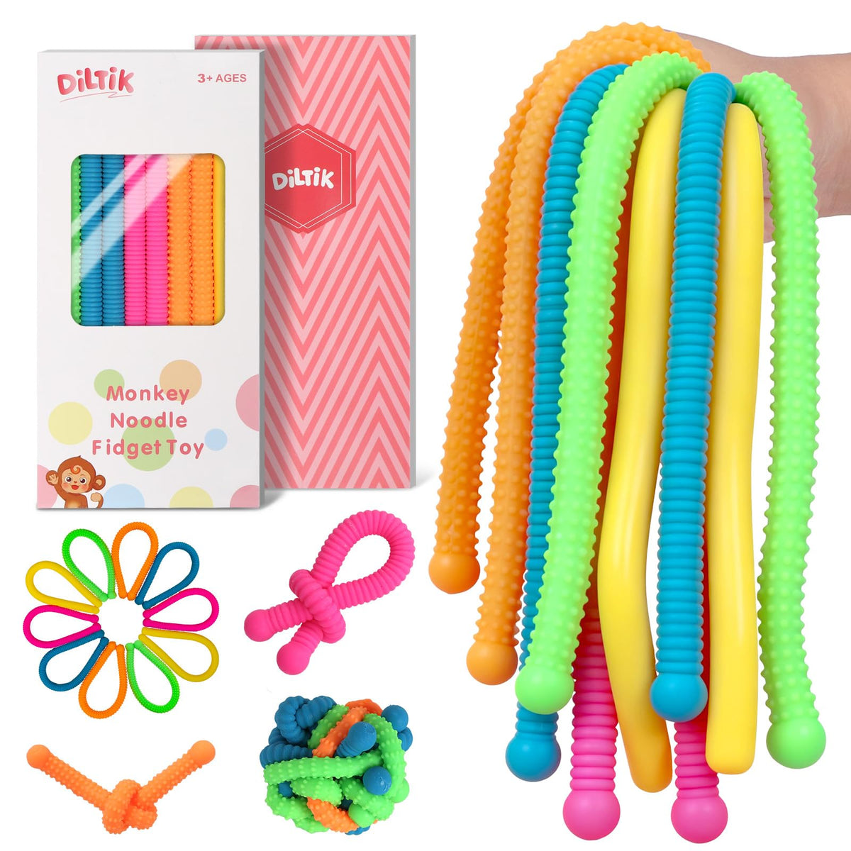 Diltik sensory strings 10-pack in vibrant color for tactile play and focus