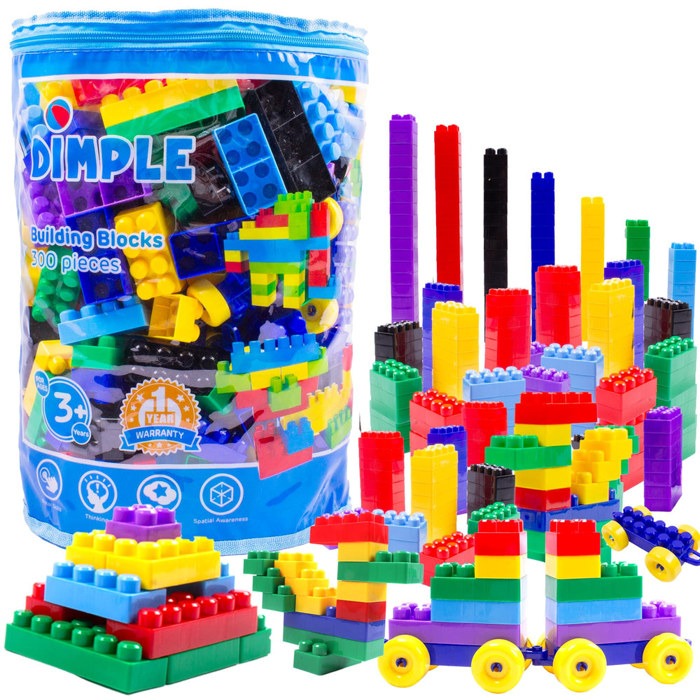 Dimple 300-pcs blocks on table promote creative building and collaborative play