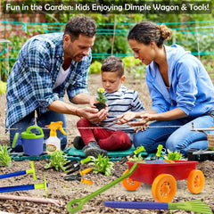 Dimple garden tools closeup with colorful heads for imaginative gardening adventures.