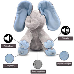 Dimple Kyle elephant blue plush material, offering soft, comforting hugs.