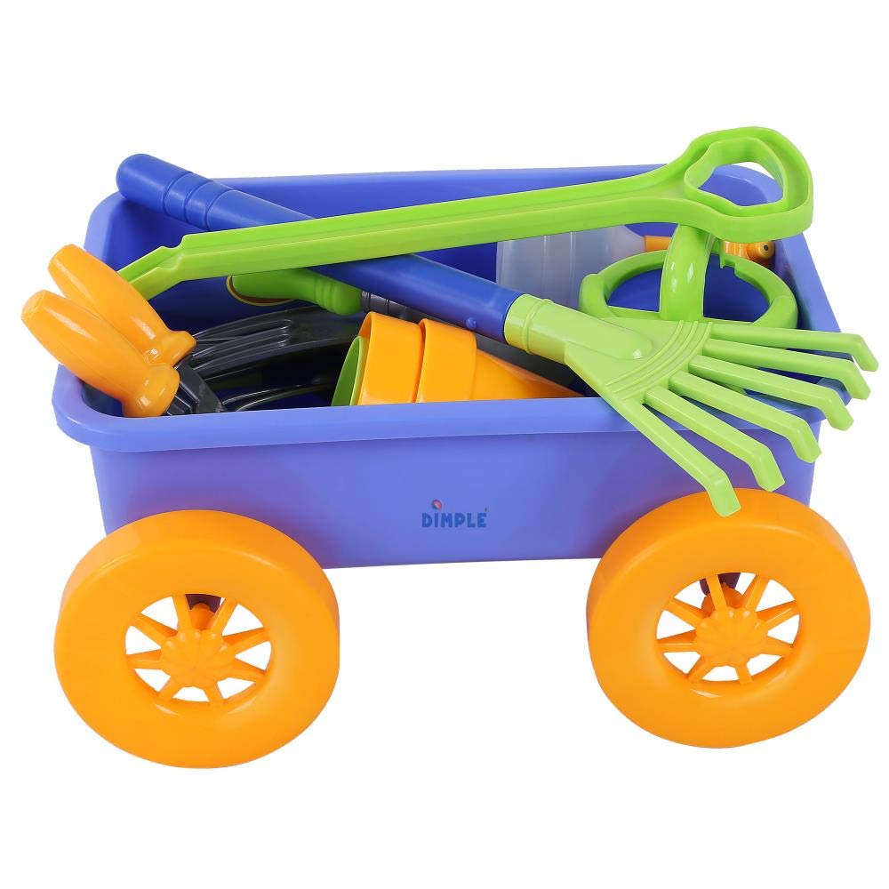Dimple sturdy wagon aids easy transport of toys during outdoor play.