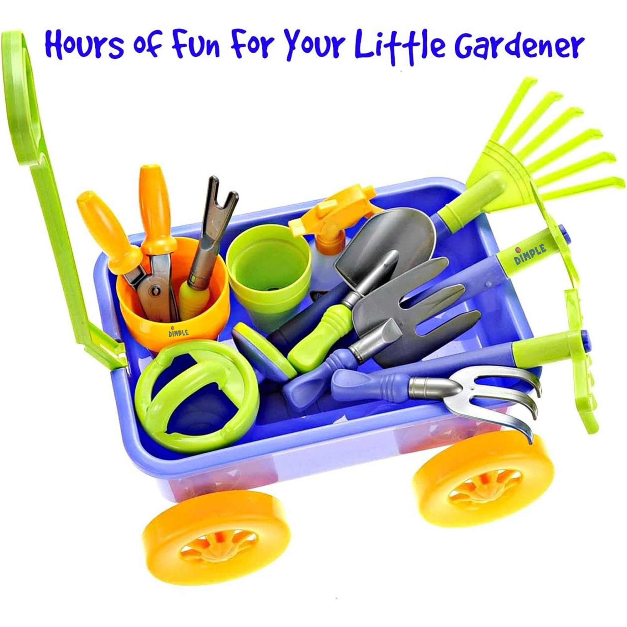 Dimple water pail included for watering play and pretend gardening.
