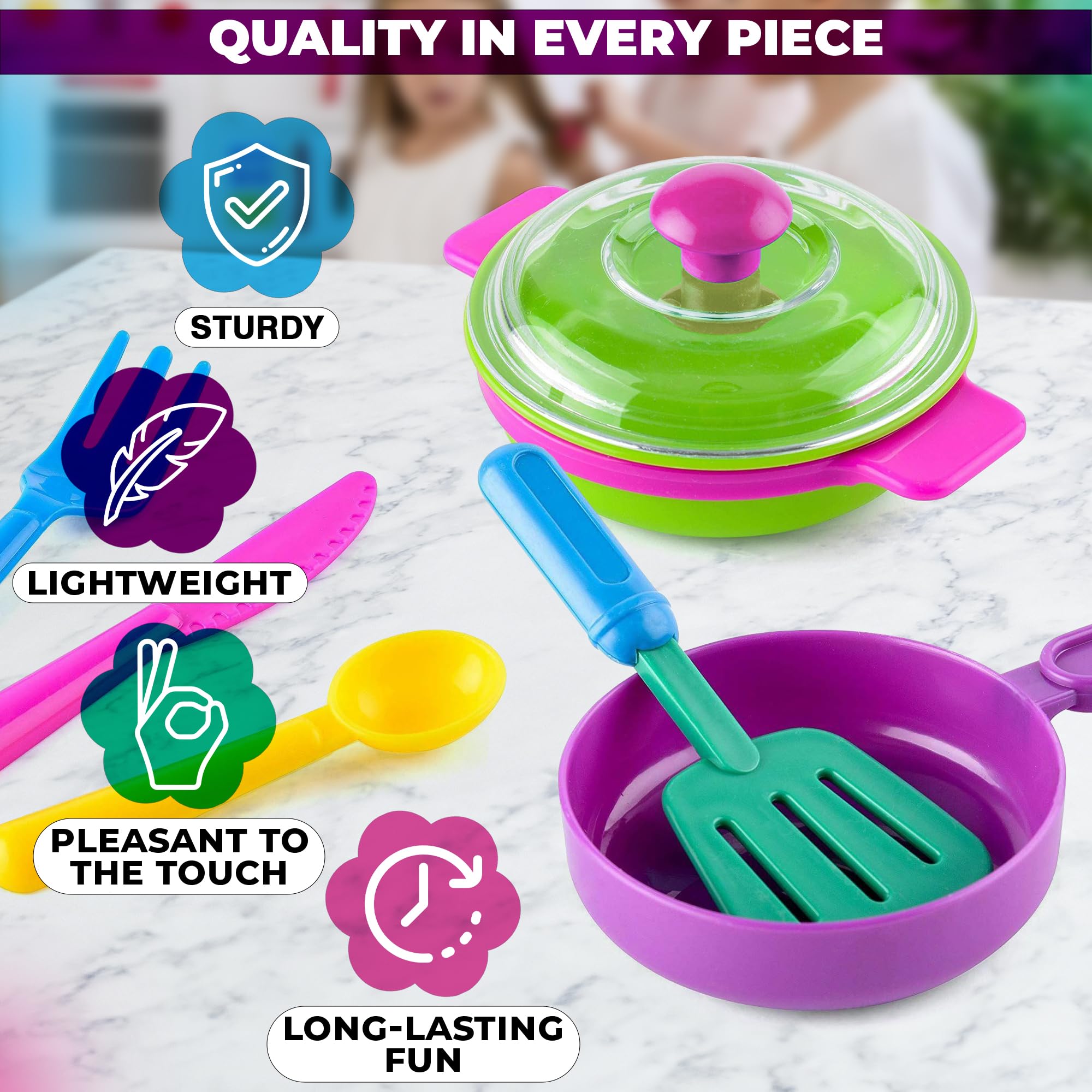 Dimrom mini kitchen utensils lightweight for easy handling during pretend meals