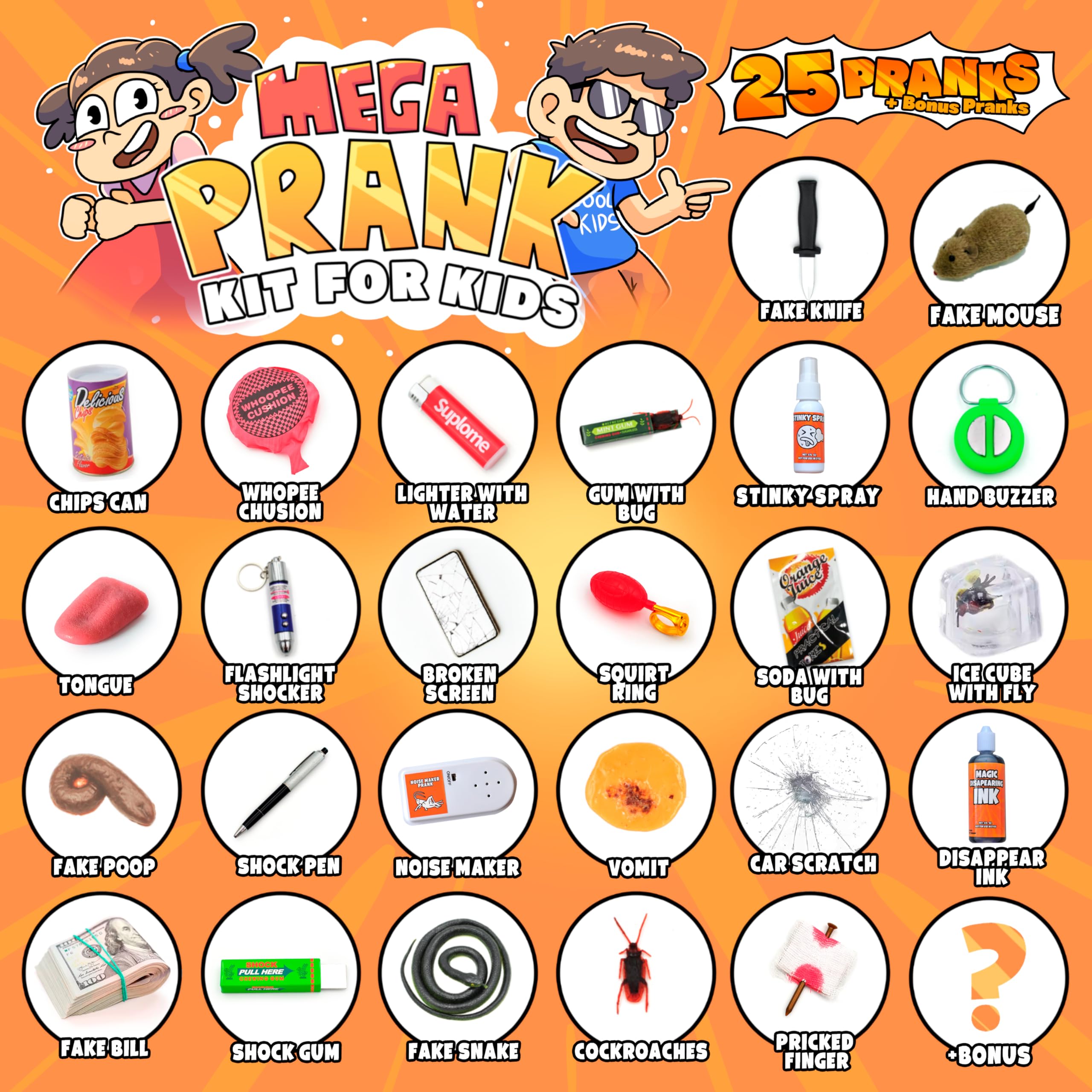 Dimrom Prank Kit gadgets laid out for easy gifting experiences