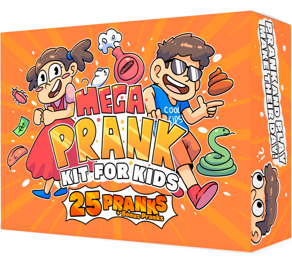 Dimrom Prank Kit mega box display with varied gag items for family fun