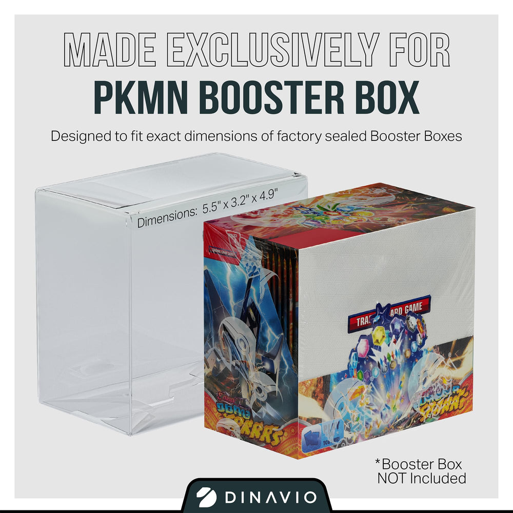 Crystal-clear plastic preserves visibility of PKMN booster boxes.