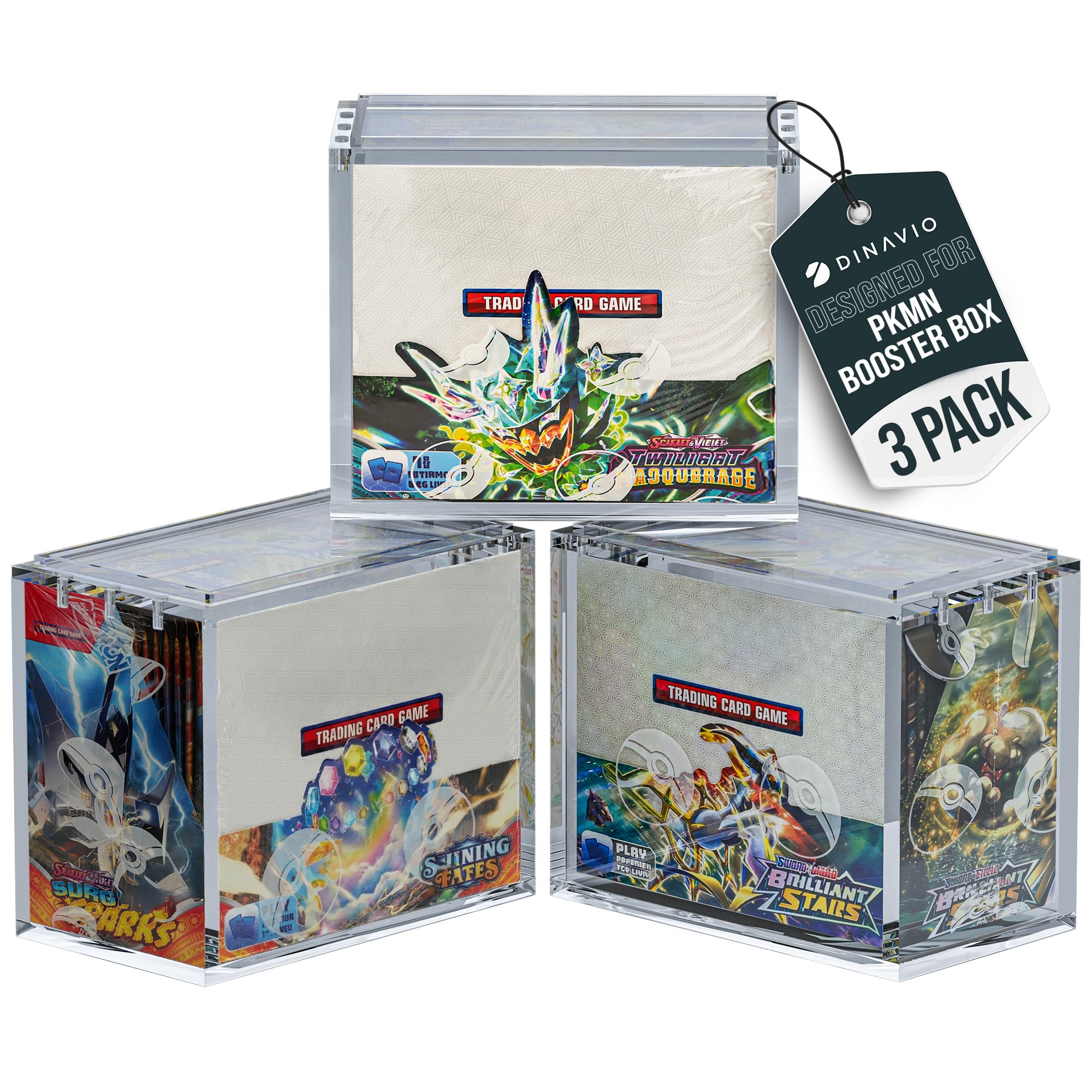 Dinavio Crafthouse PKMN booster box case 3-pack display protects and showcases with sturdy build.