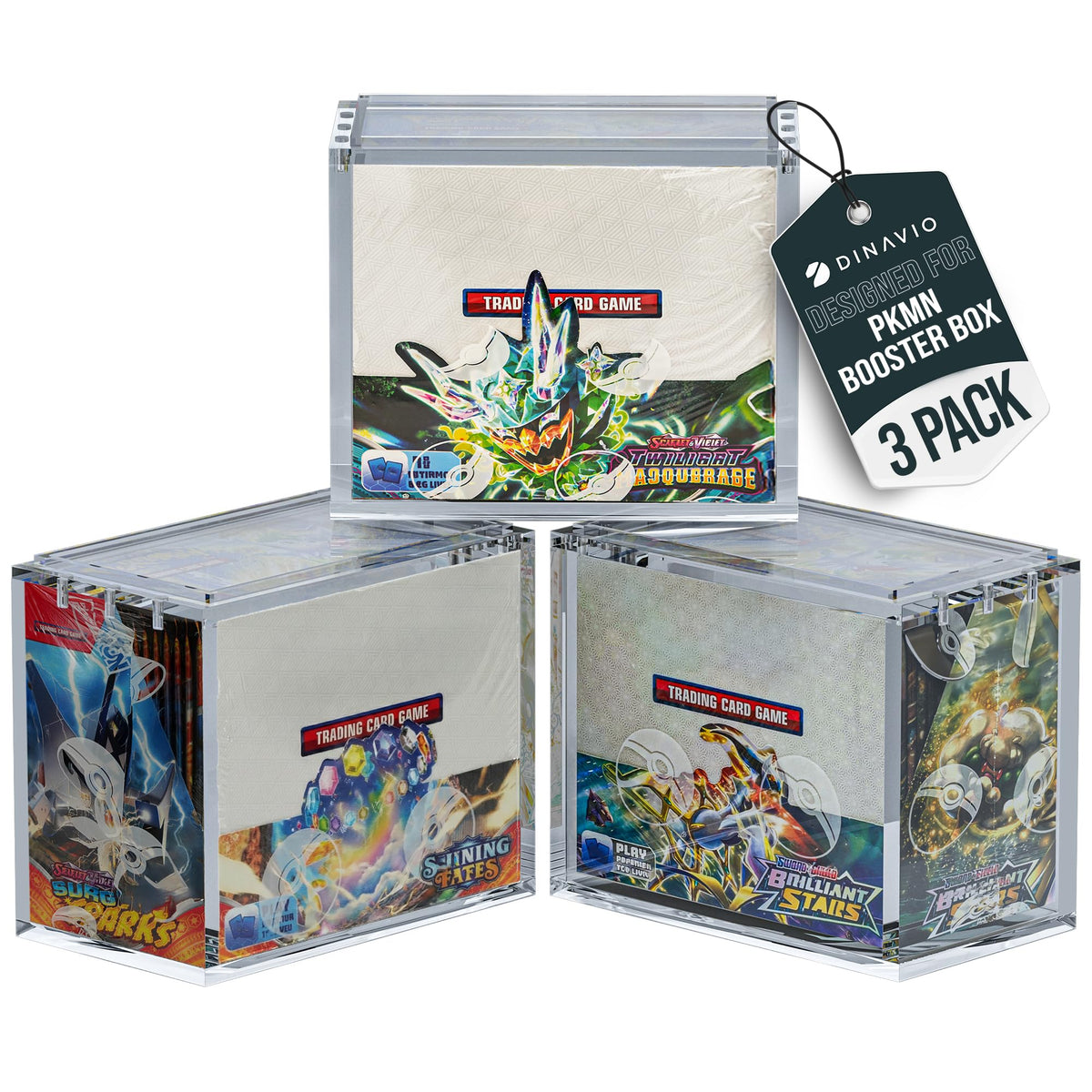 Dinavio Crafthouse PKMN booster box case 3-pack display protects and showcases with sturdy build.