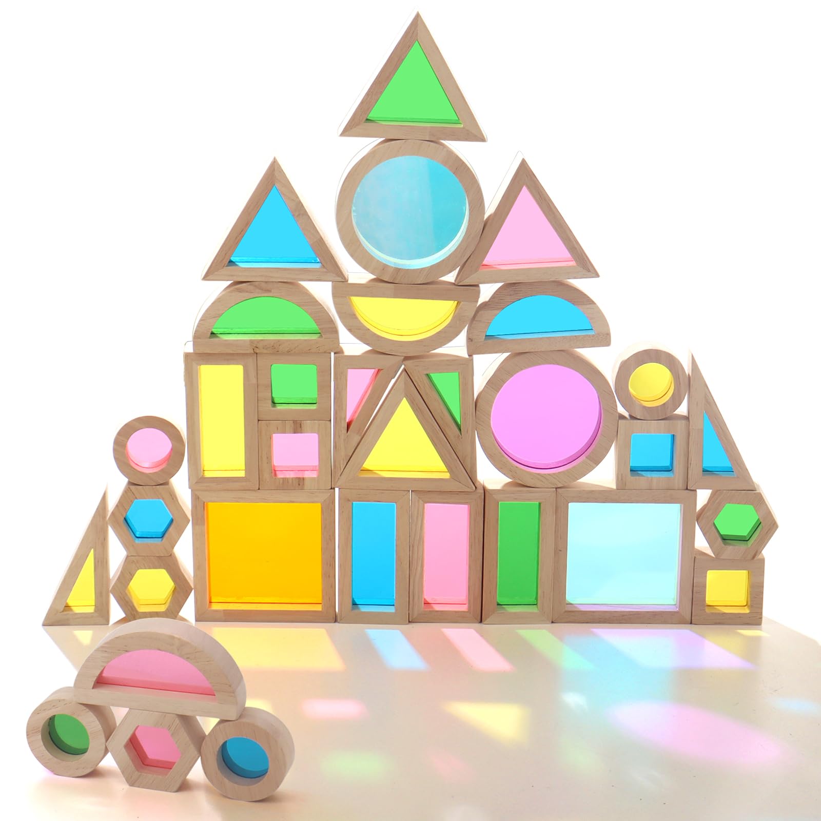 Dinhon rainbow blocks open stack show bright colors to inspire imaginative building