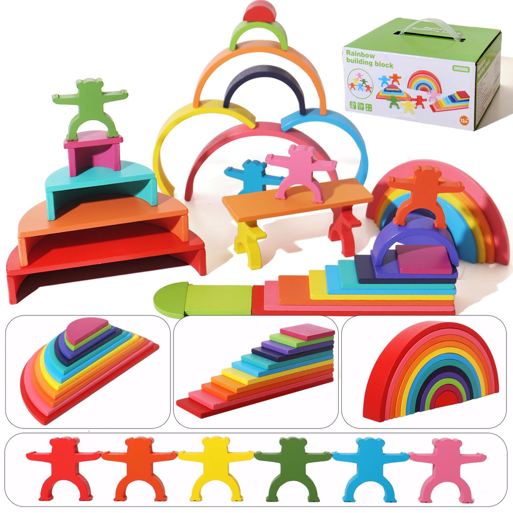 Dinhon rainbow stack set blocks ready for open-ended play and creativity.