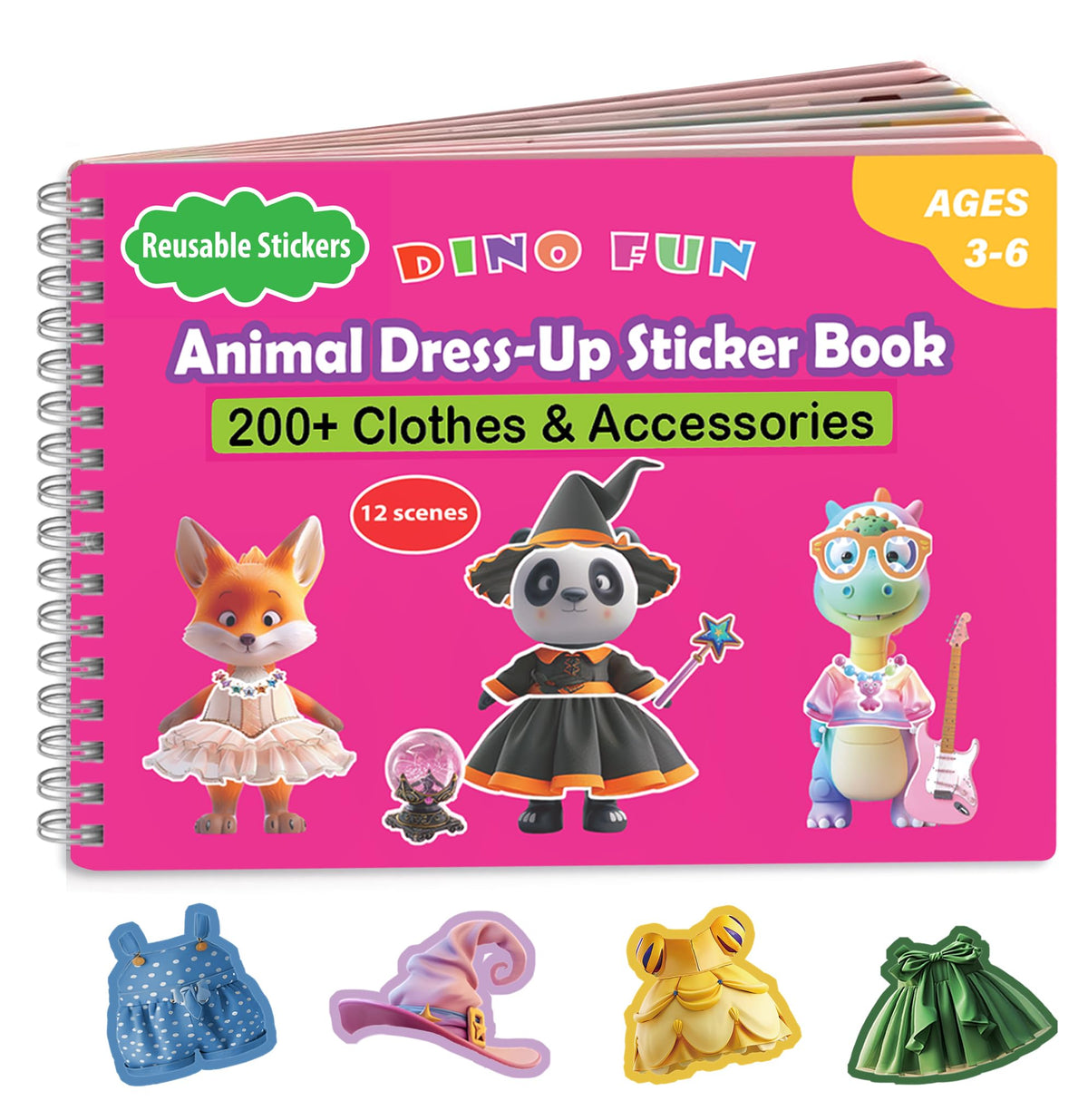 Dino Fun animal dress-up stickers book cover showcasing playful characters for travel-friendly imagination