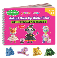 Dino Fun animal dress-up stickers book cover showcasing playful characters for travel-friendly imagination