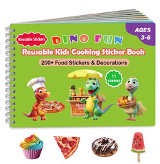 Dino Fun Cooking Sticker Book cover for on-the-go kitchen play and imagination.