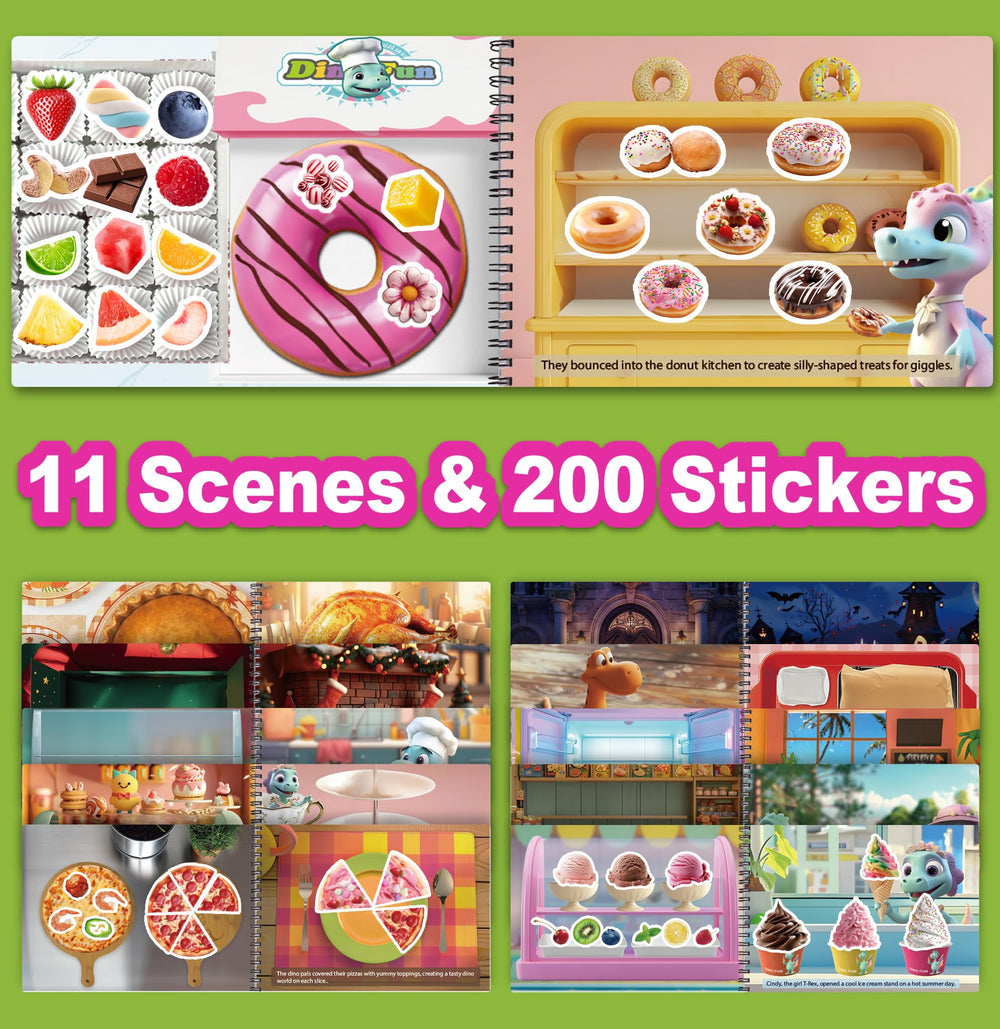 Dino Fun sticker scene pizza theme for creative pretend meals.