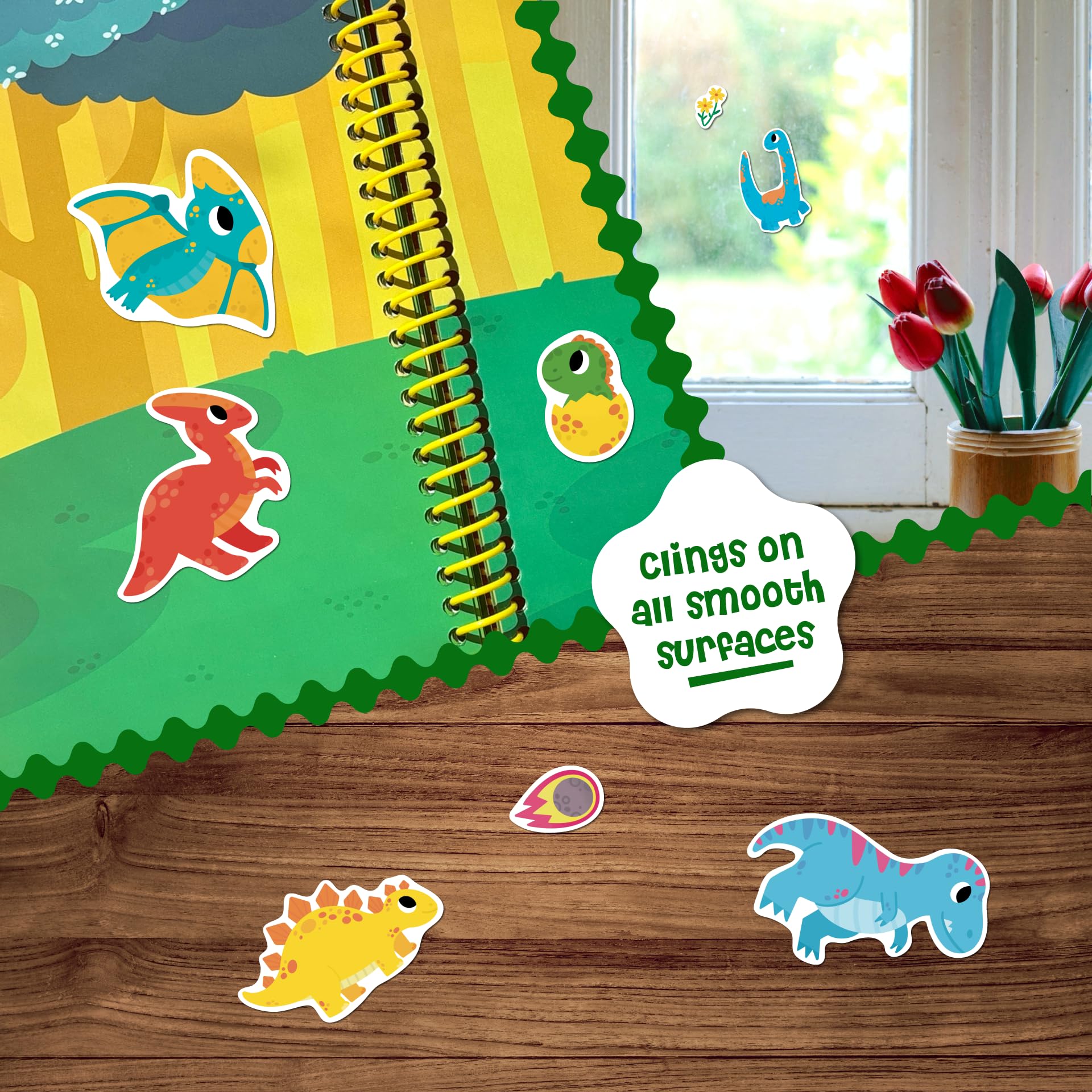 DINO MINI jelly stickers close-up showing reusable, washable texture for mess-free fun.
