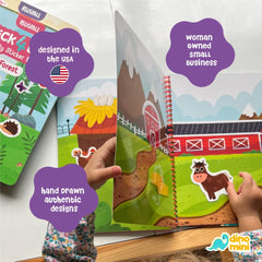 DINO MINI on-the-go stickers ideal for road trips or flights.
