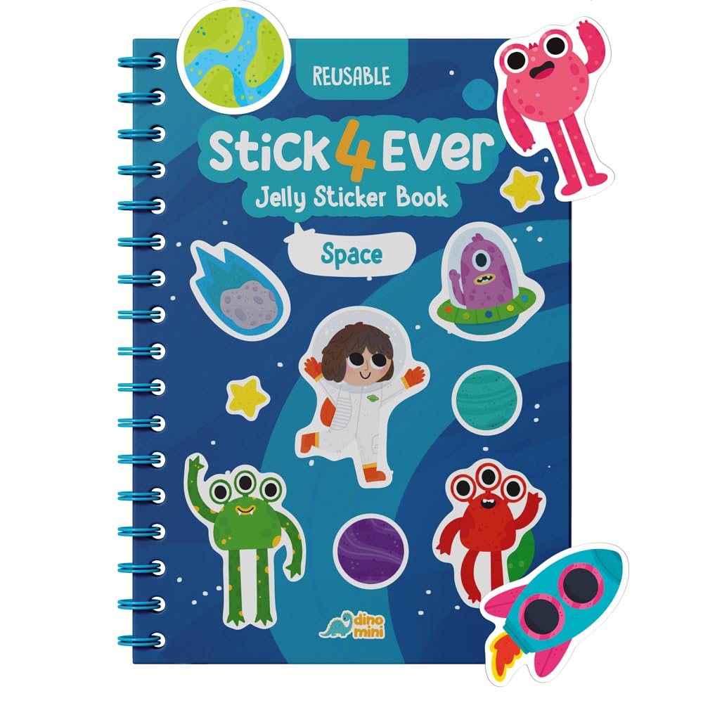DINO MINI Stick4Ever jelly sticker book cover in space theme for portable travel fun.