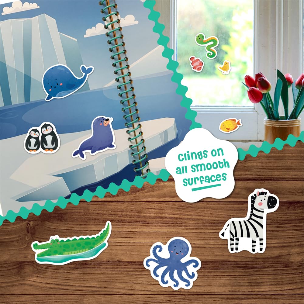 Dino Mini Stick4Ever jelly stickers on a window demonstrate strong cling and easy cleanup