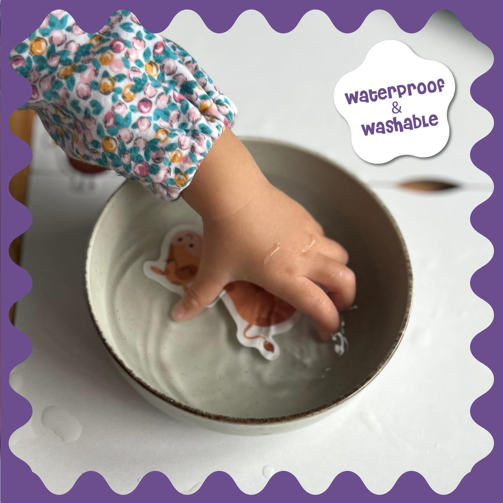 DINO MINI jelly stickers are waterproof and easy to clean after messes on the go