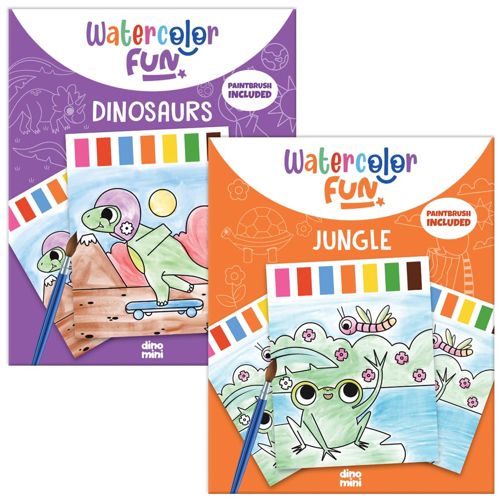 DINO MINI Watercolor Fun Pack box displaying spill-free painting setup for kids