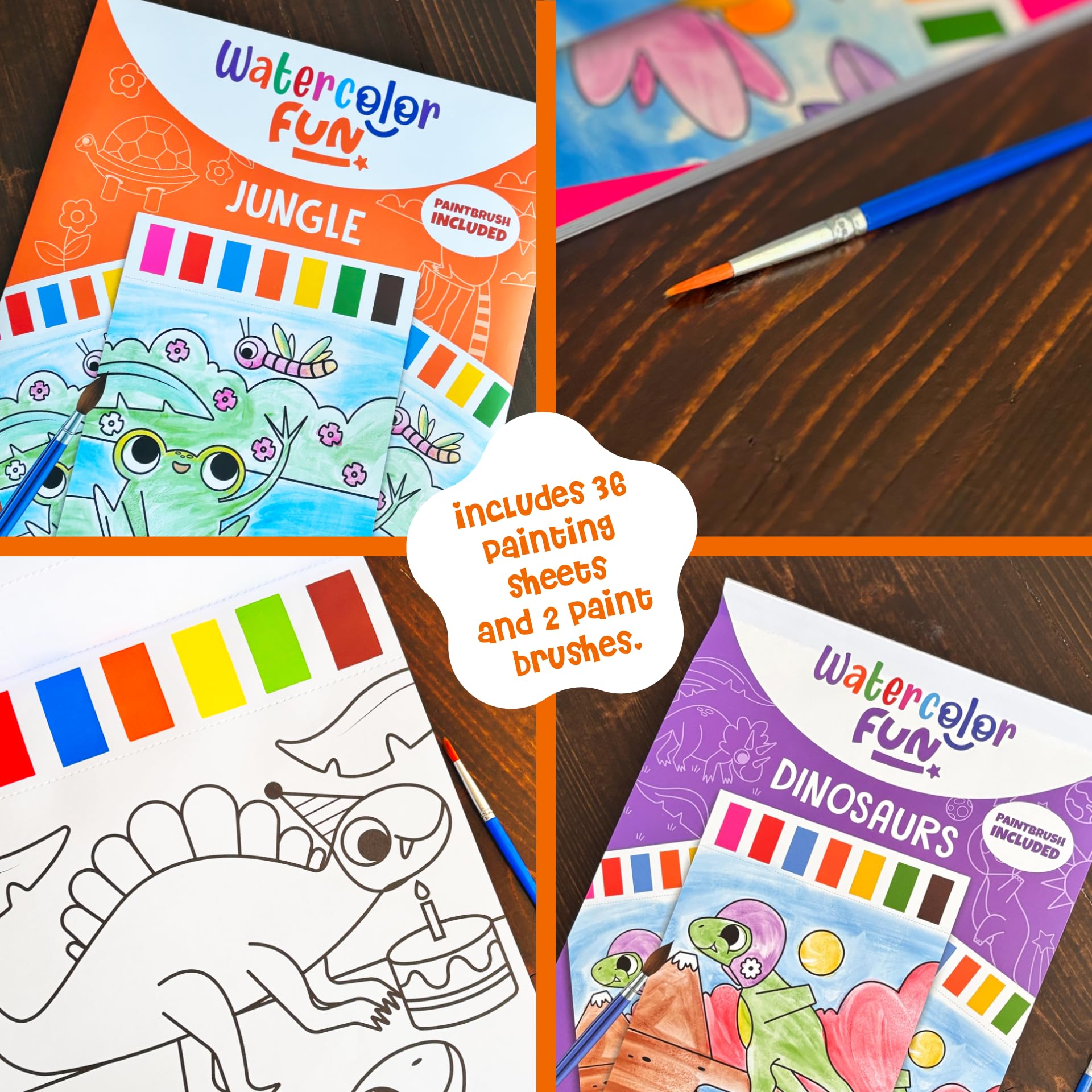 DINO MINI Watercolor Fun Pack pages with friendly scenes ready to paint