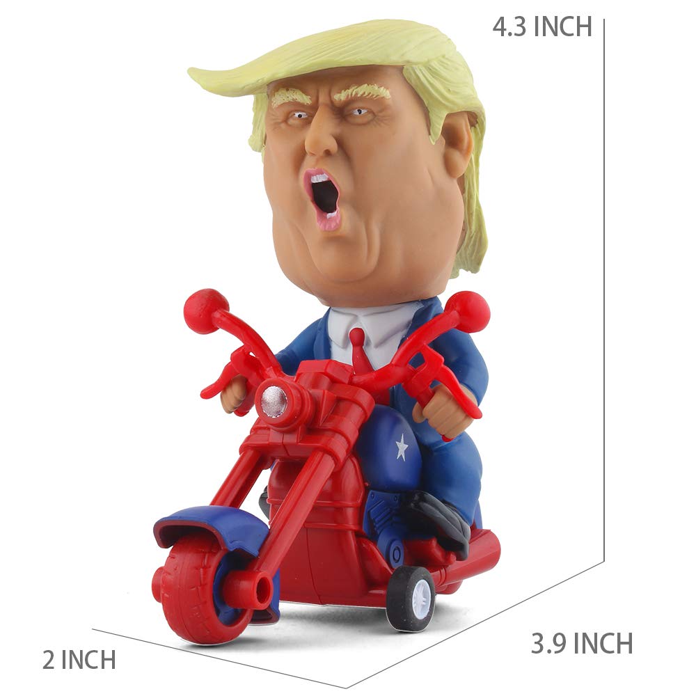 DINOBROS Donald Trump bobblehead on motorcycle adds humor to any collection.