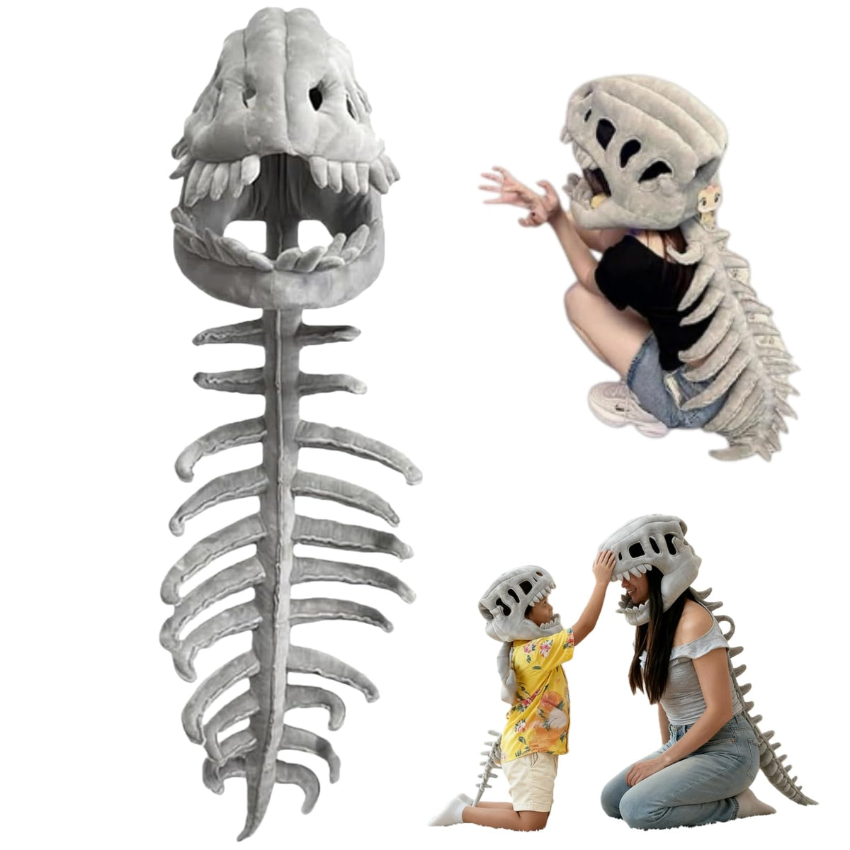 Dinosaur Skeleton Plush Costume skull headpiece for festival-ready look