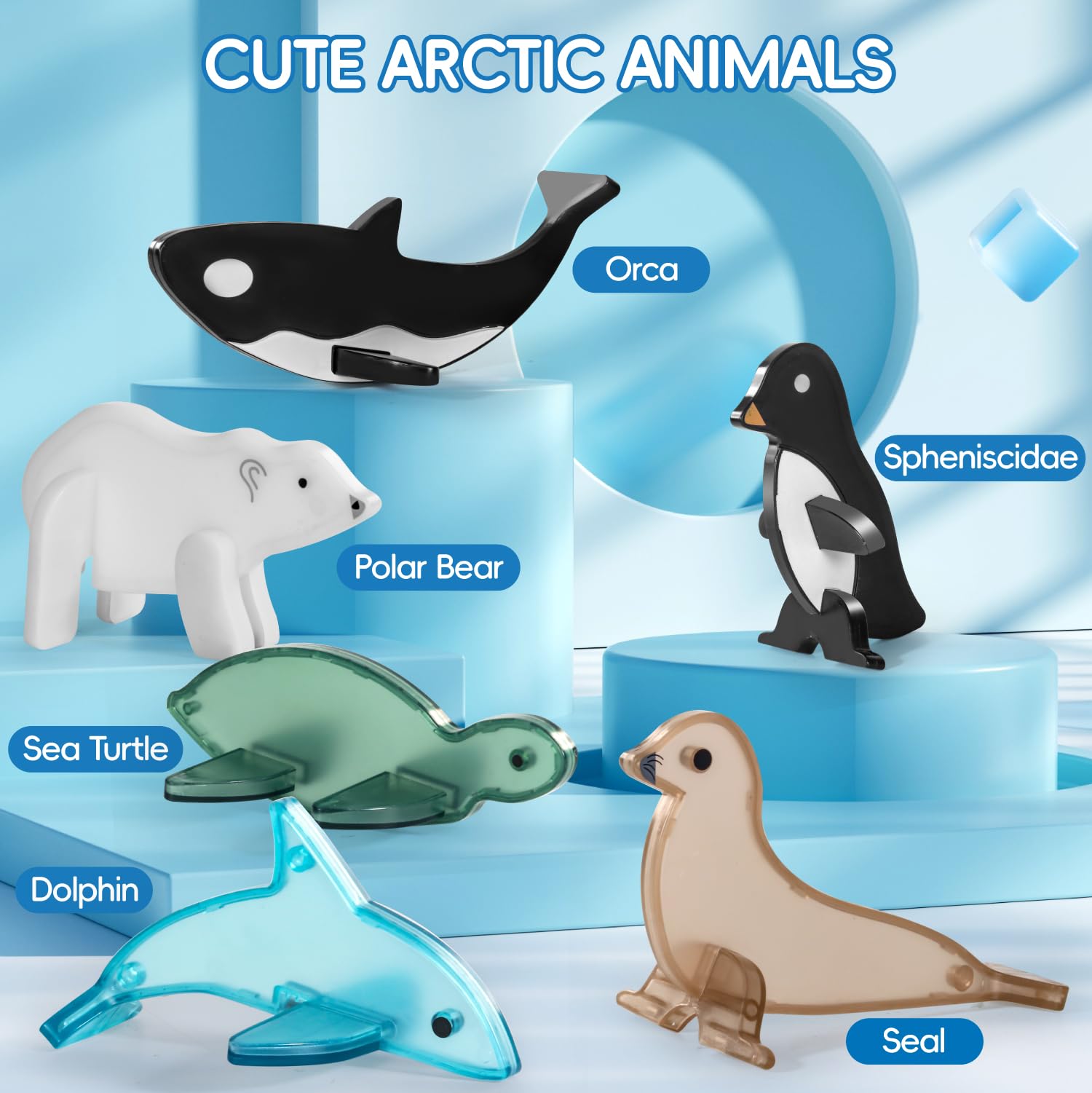 Diophso Arctic Tiles Dolphin figure supports spatial thinking during builds.