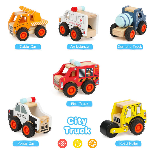 DIPALENT wooden police car supports color recognition and quick vehicle identification during play.