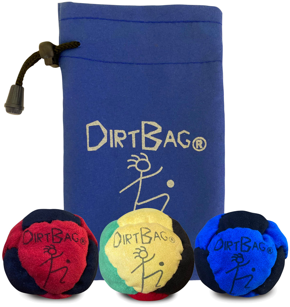 DIRTBAG Classic 3-Pack footbags with pouch for portable practice.