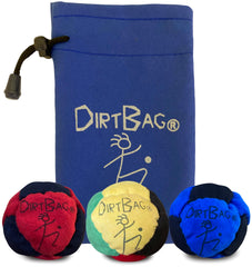 DIRTBAG Classic 3-Pack footbags with pouch for portable practice.